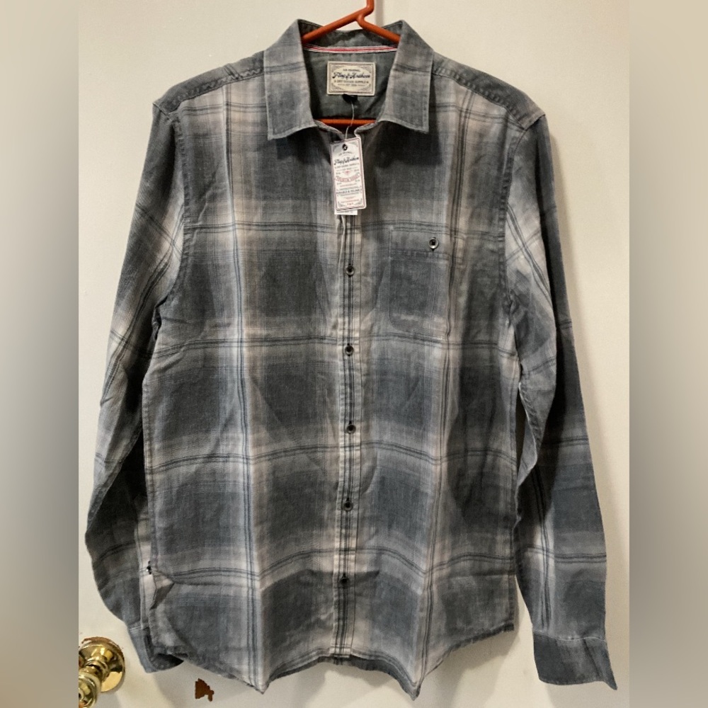 Flag & Anthem Men’s Plaid Button Up Long Sleeve Shirt Black White Size Medium